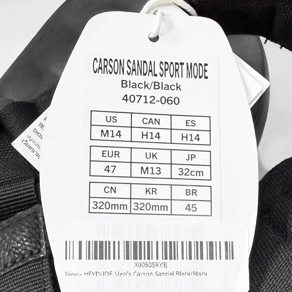 Hey Dude Carson Sport Mode Sandals - NWT  Mens Size 14 Black - #49588-OF